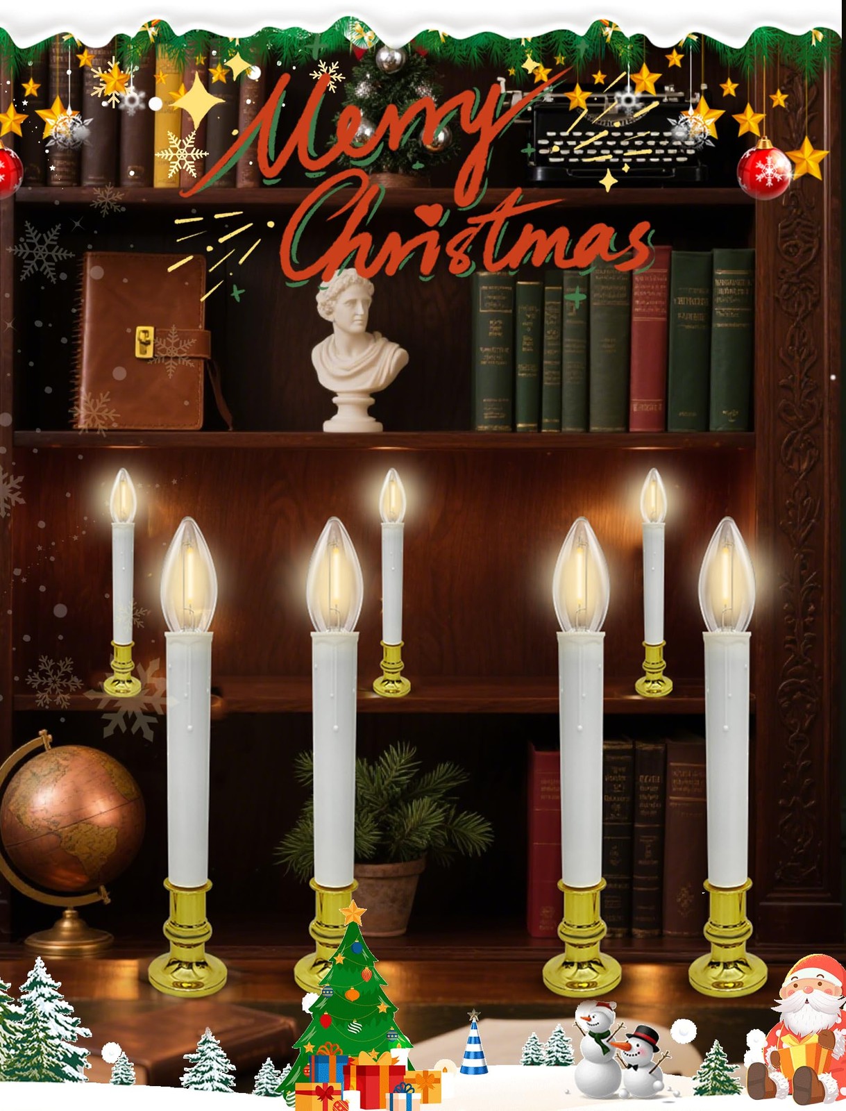 Kivonfa 10 Pack Battery Operated Window Candles Flameless LED Warm White Gold