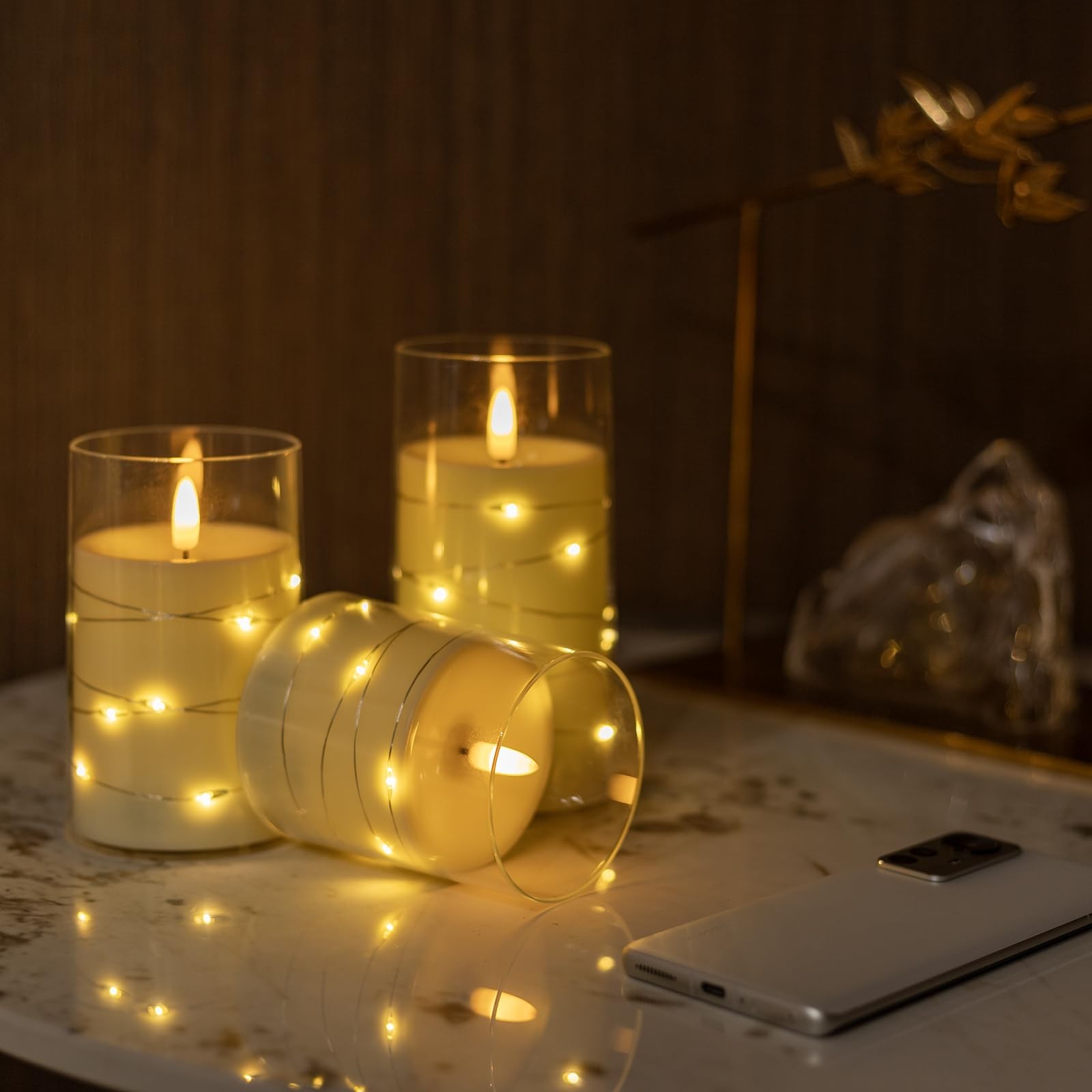 White Flameless Candles with remote, Faux Candles for Living Room Decor