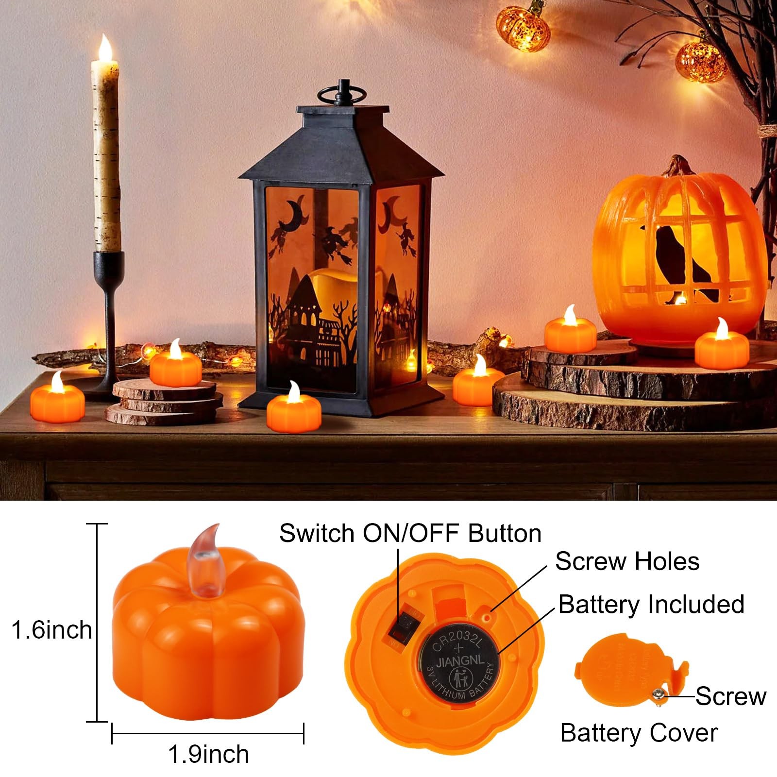 CESOF 12 Pack Fall Decorations for Home Pumpkin Tea Lights Halloween Decor