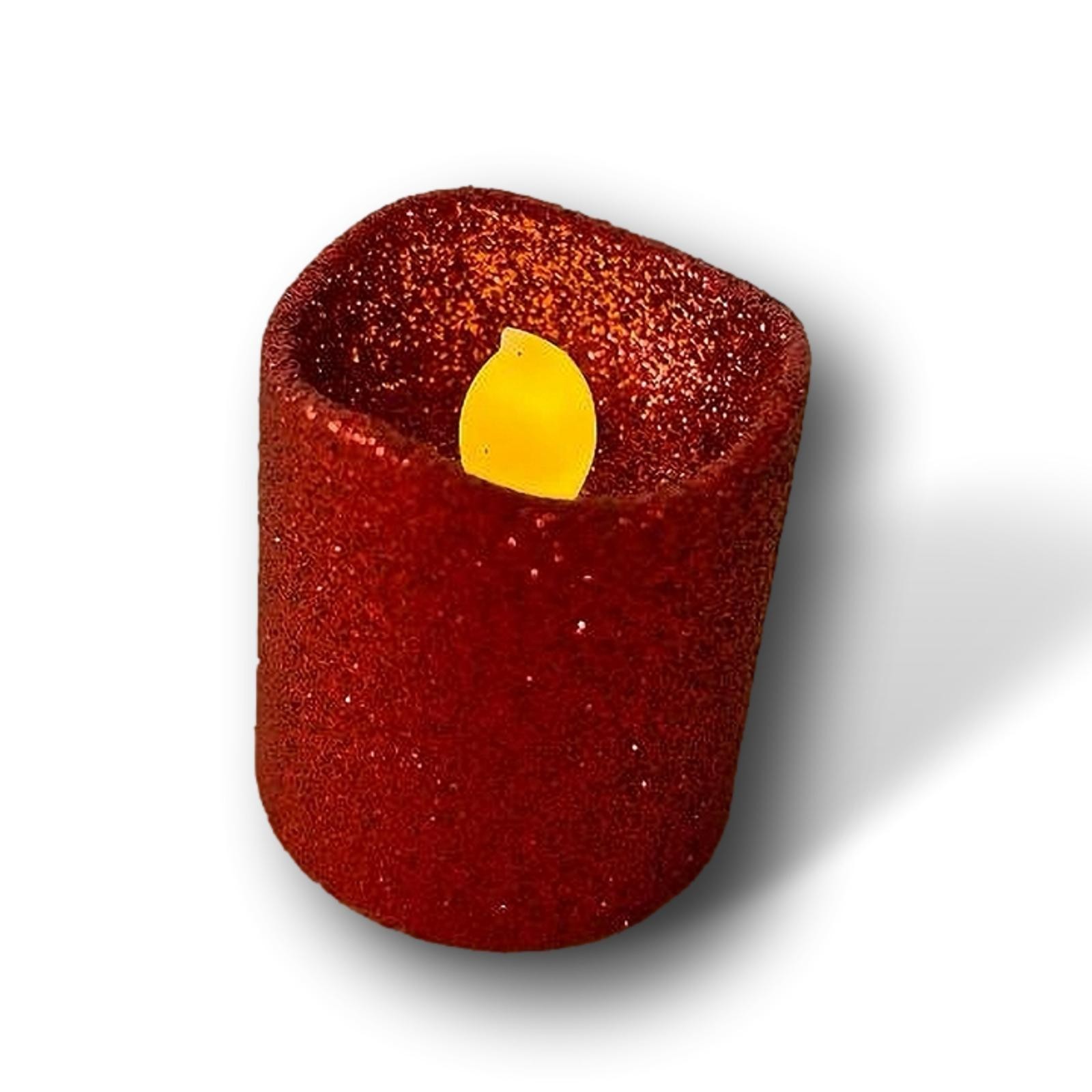 Set of 4 Red Glitter Flameless Christmas Candle Votives 2 inches
