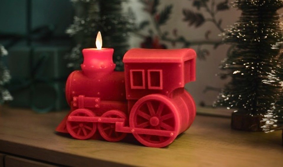 New in Box Luminara Pottery Barn Flameless Red Train Candle Holiday Christmas