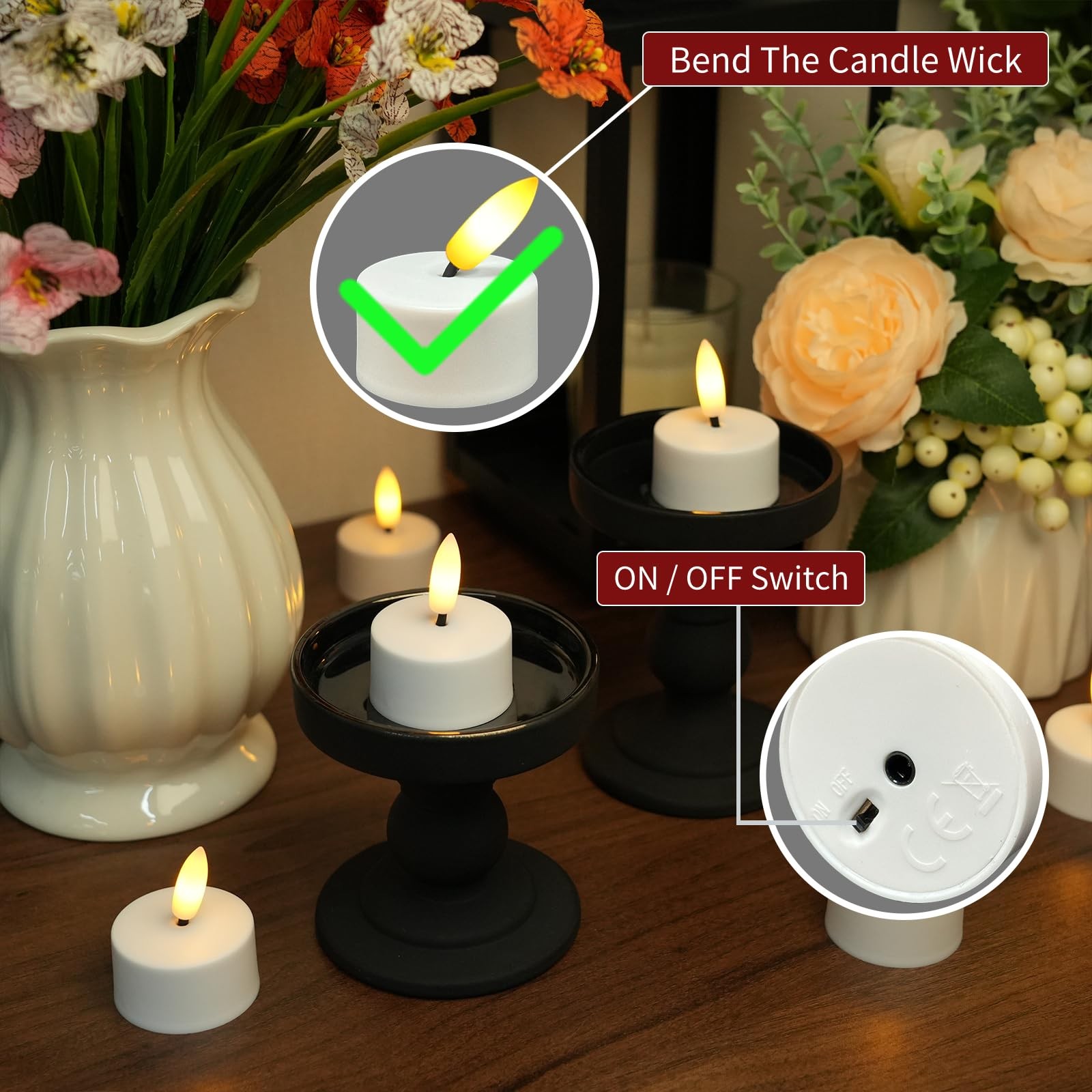 12PCS Rechargeable Tea Lights Candles with Remote & Timer-2/4/6/8H