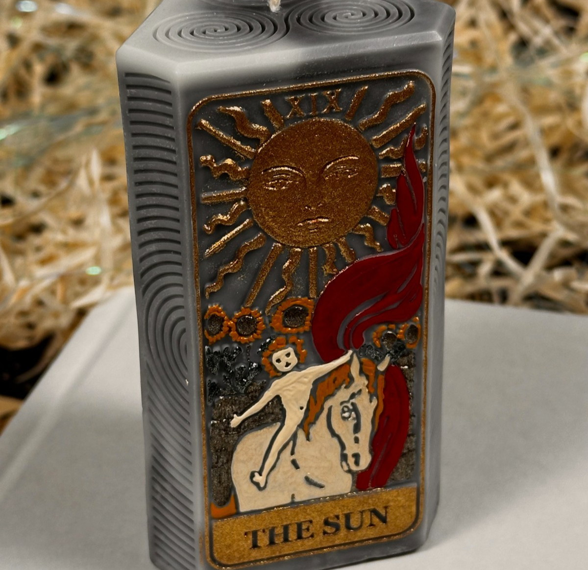 Sun & Moon Tarot Candle Set 2pc Hand Painted Arcanum XVIII XIX Witchy Decor Gift