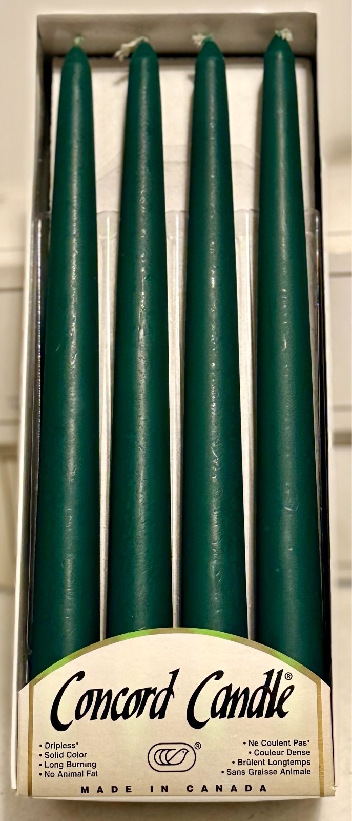 Concord 10″ “EVERGREEN” Unscented Candles Set of 12 NEW OLD STOCK