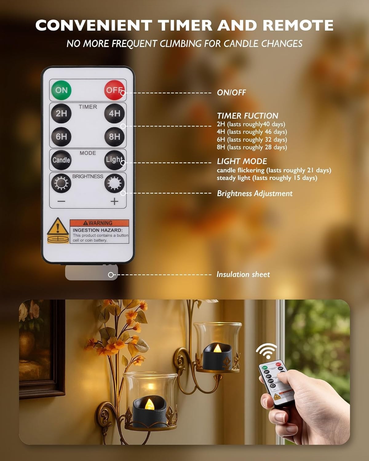 Flickering Black Flameless LED Tealights – 10-Key Remote & 400-Hour Battery Life