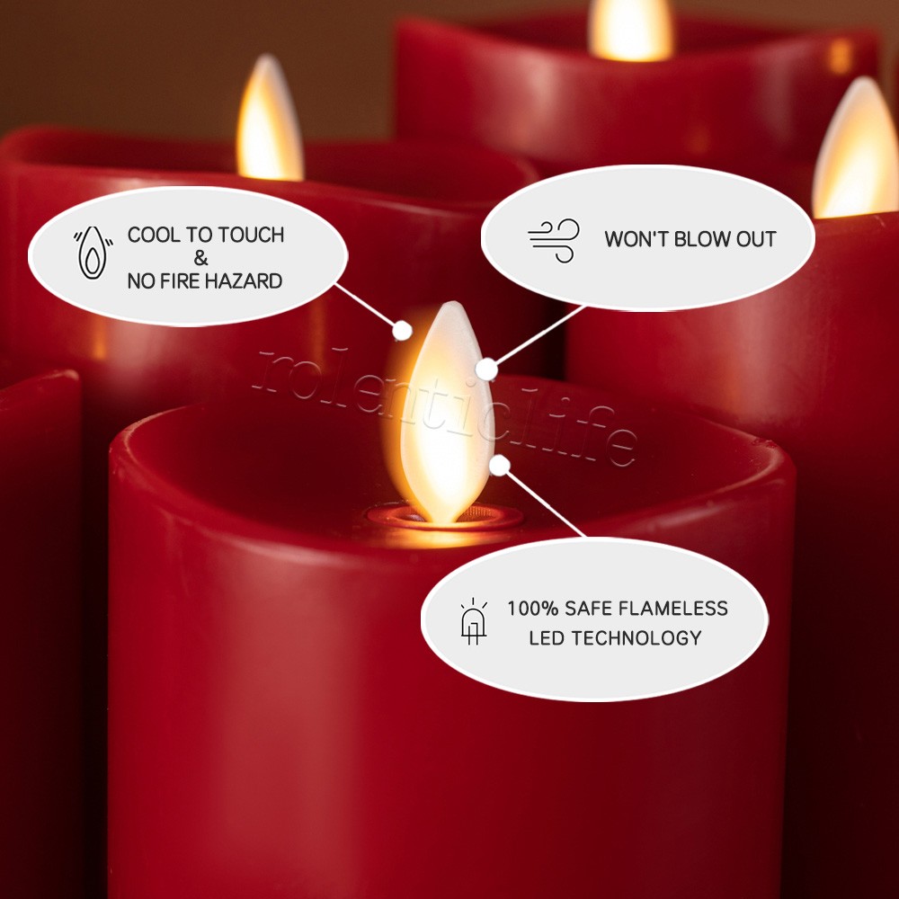 Luminara Flameless LED Battery Pillar Wax Candles w/Remote Moving Flame Red 3″