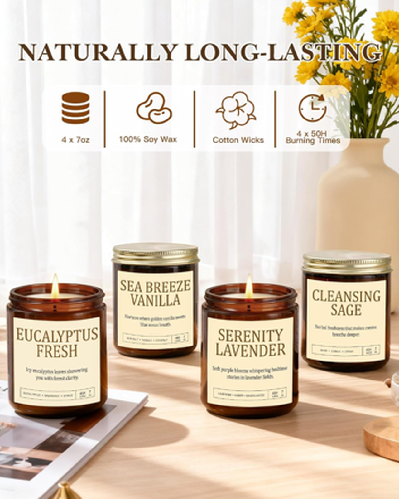 Scented Candles Gift Set, Long Lasting 4 Pack Aromatherapy Candles for Home