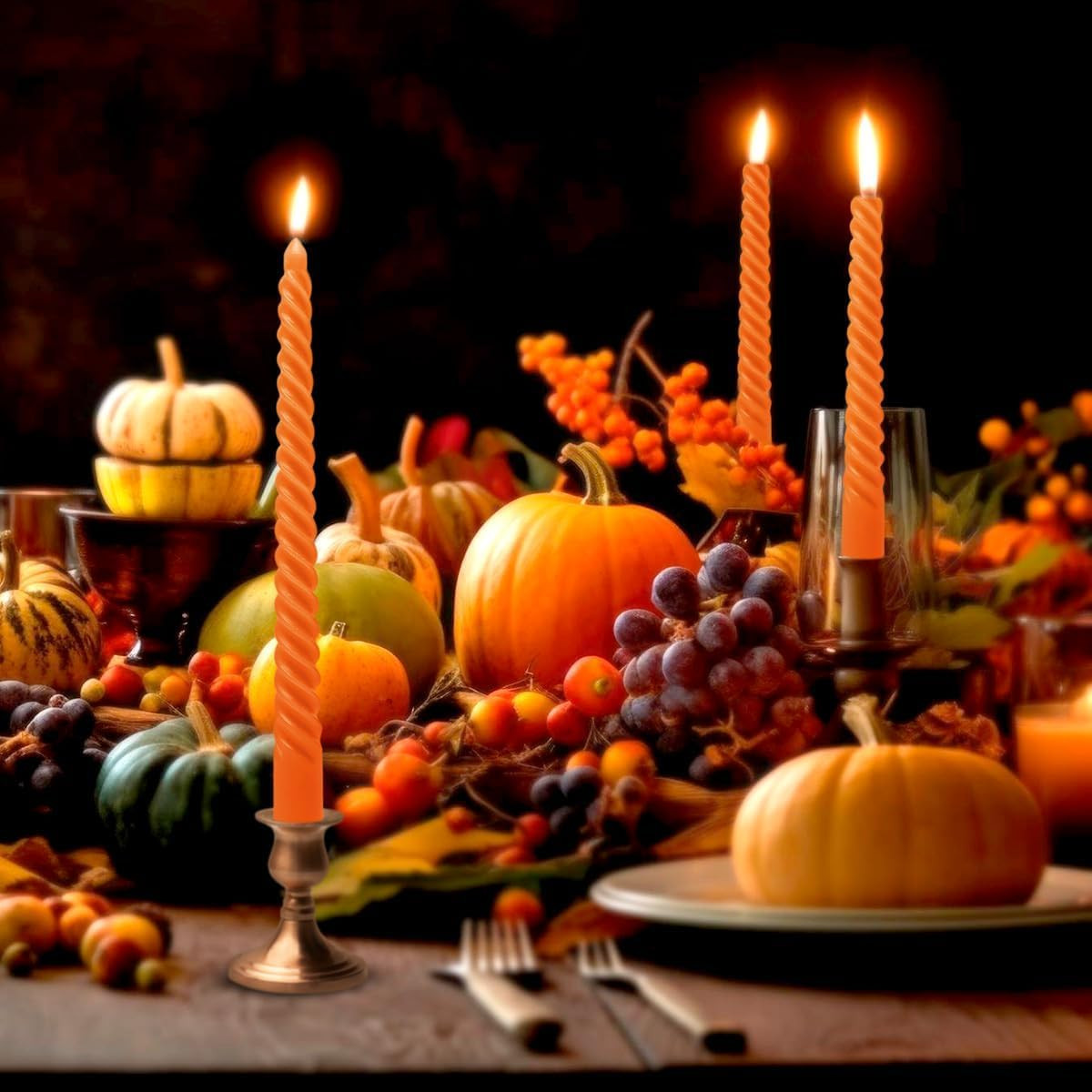 6 Pack 10 Inch Pumpkin Orange Spiral Taper Candles for Halloween and Fall Harves