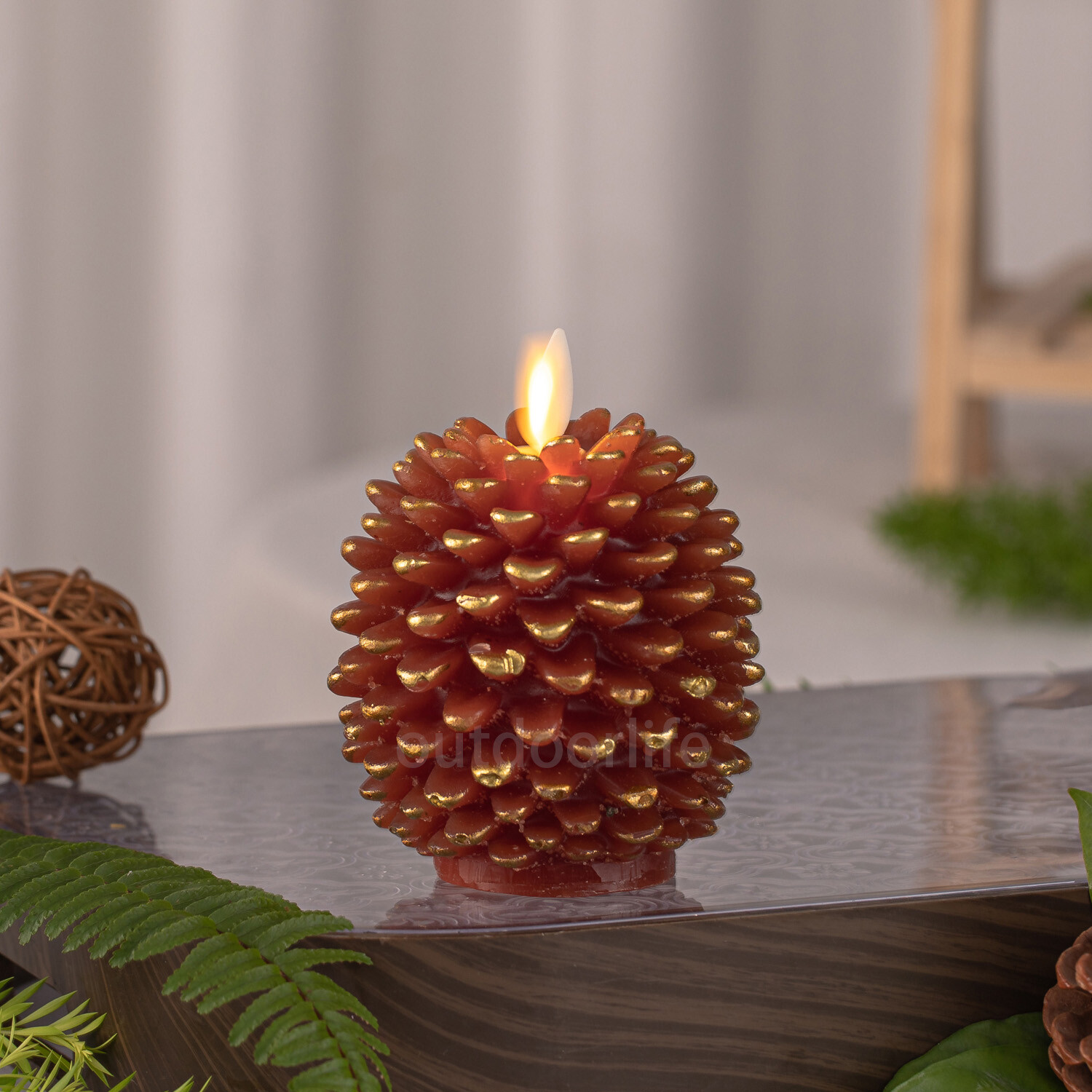 Luminara Flameless Moving Wick Battery Operated Pine Cone Candles Wax Brown