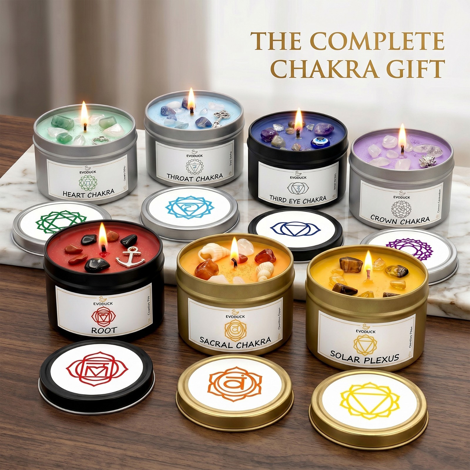 7 Chakra Candle Set Crystals Reiki Meditation Yoga Gift Set Energy Healing