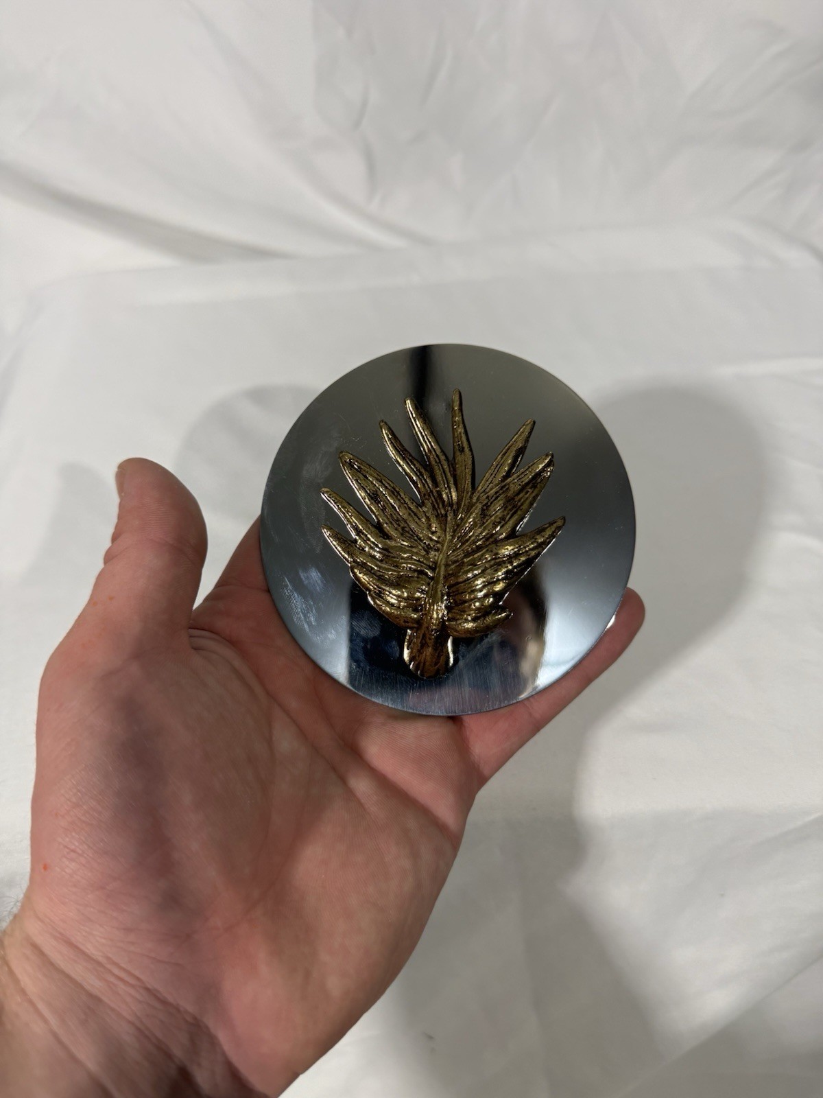 MICHAEL ARAM Pewter Bronze Leaf Candle Replacement Lid, Art Sculpture Signed