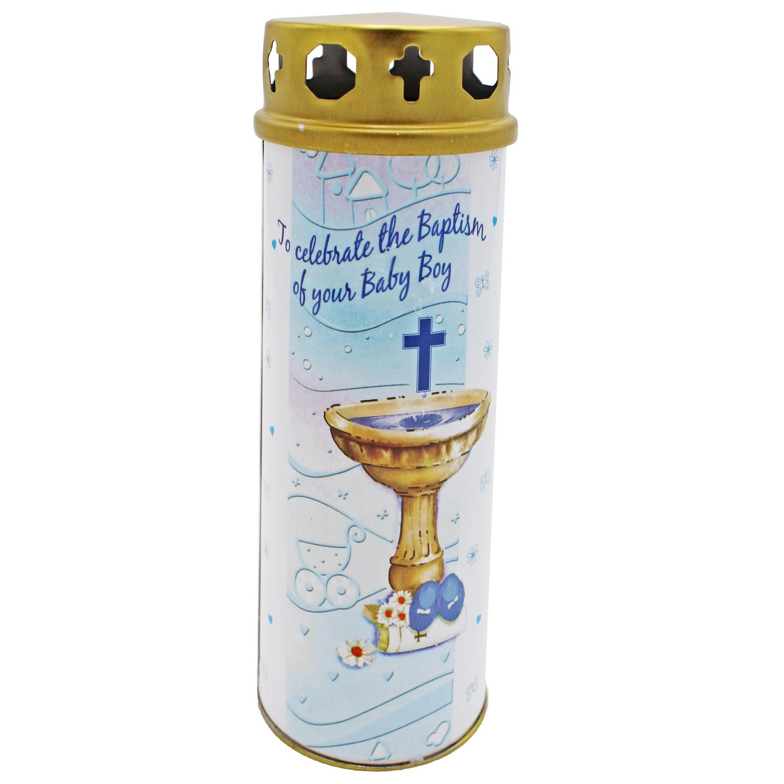 Baptism Pillar Candle and Windproof Cap And Prayer – Baby Boy
