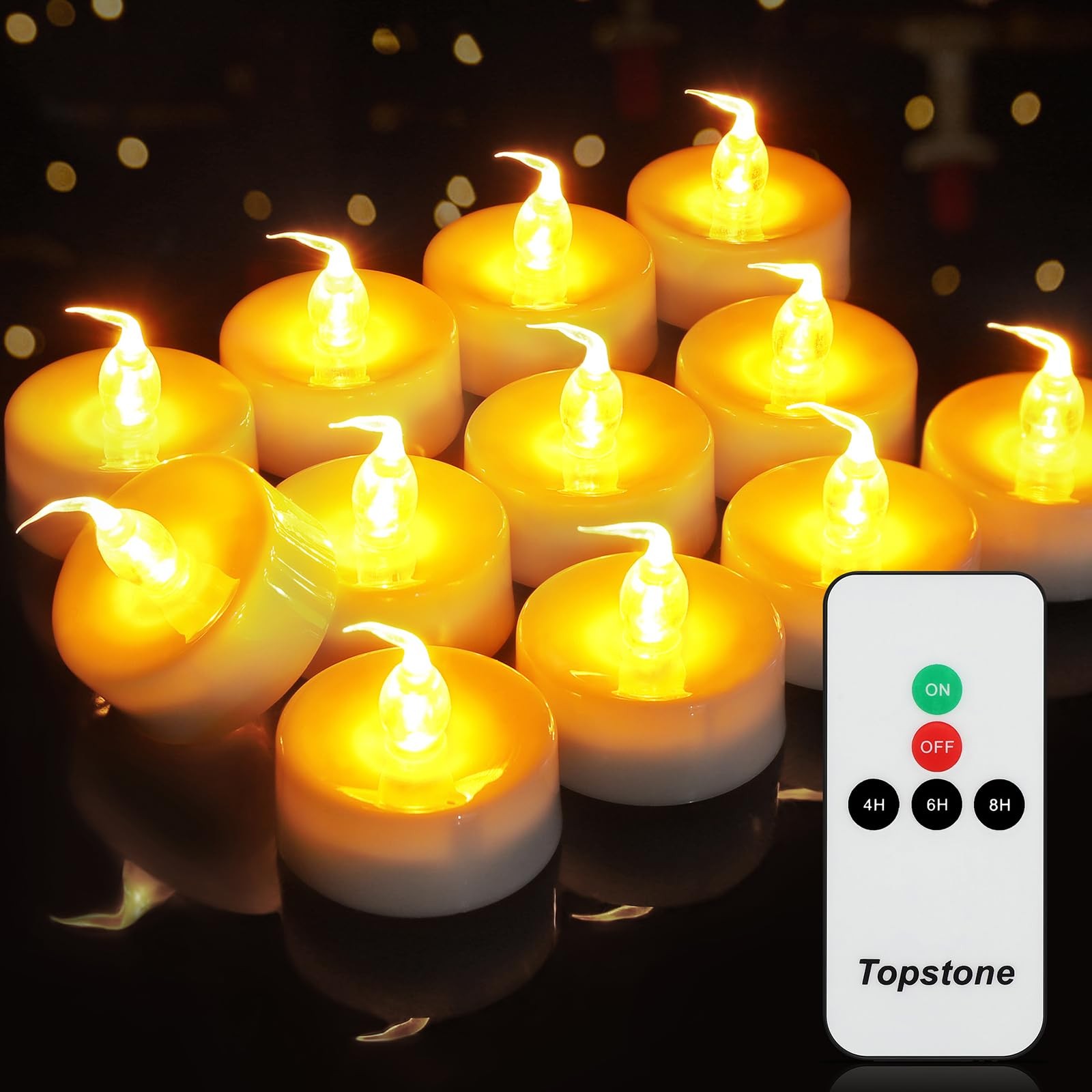 12 PCS CR2450 Battery Flickering Flameless Tea Light Candles Yellow Votives