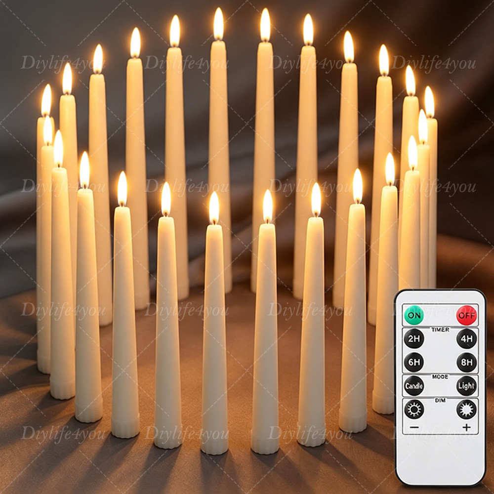 12 Pcs Flickering Flameless Taper Candles Light with Remote Control Timer Dimmer