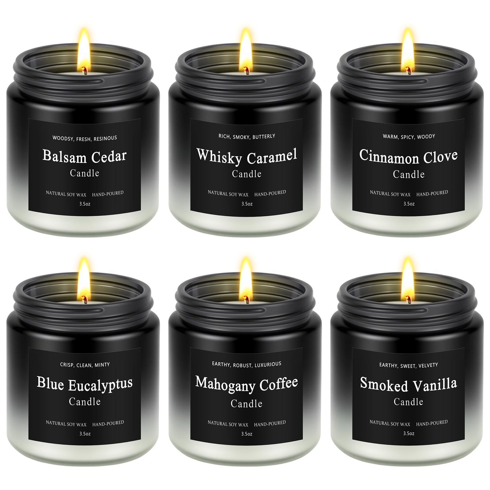 6 Pack Men Candles for Home Scented, Soy Wax 200 Hour Long Lasting Candle, Soy C