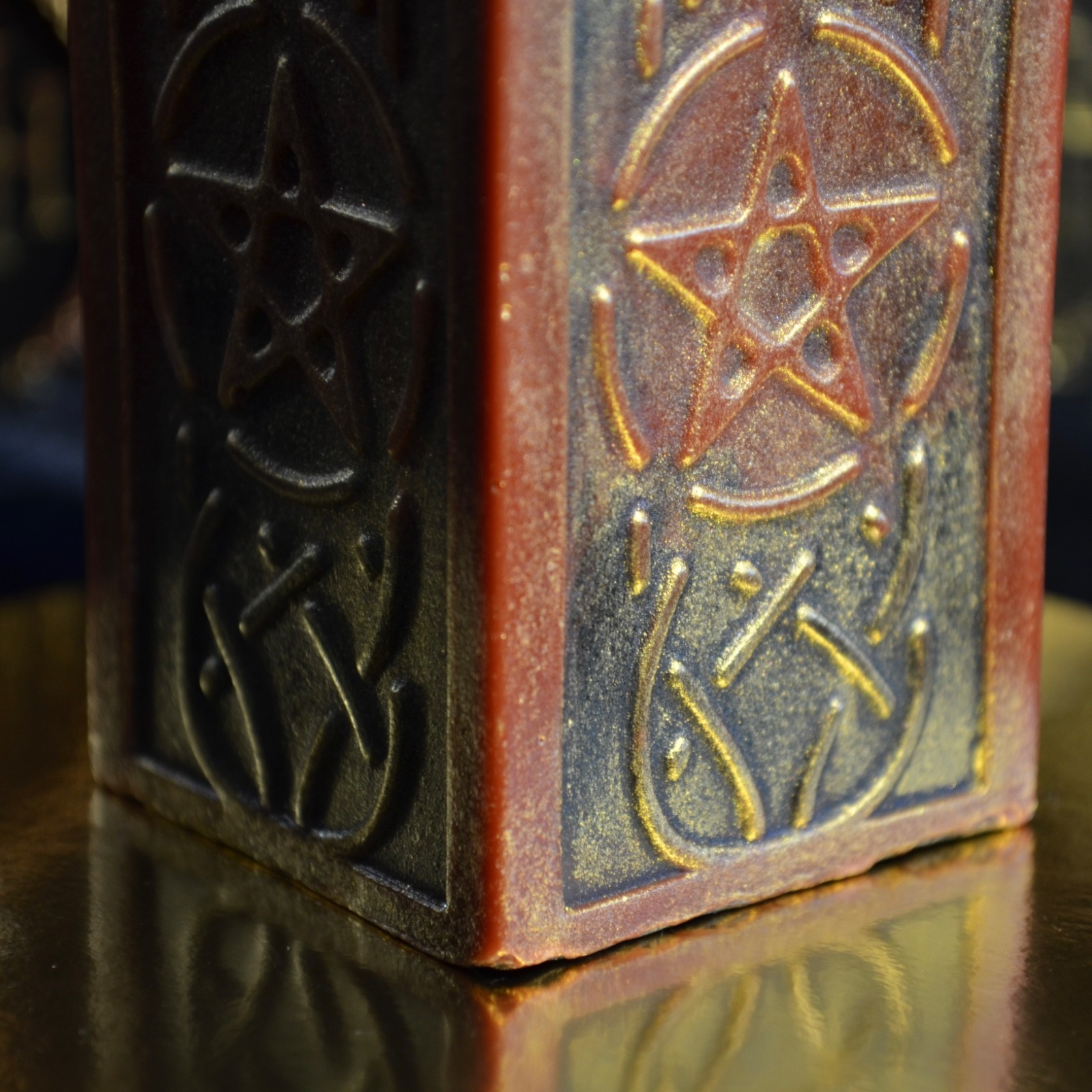Pentagram Beeswax Pillar Candle Hand Painted Gold Occult Altar Decor Witchy Gift