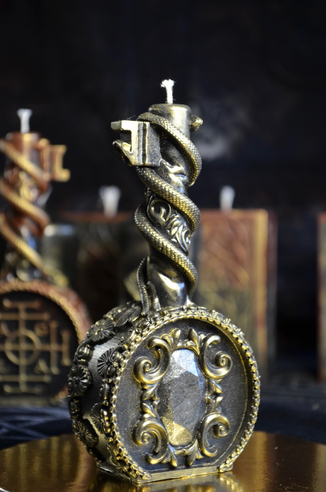 Fortune Key Beeswax Candle Hand Painted Gold Luck Altar Ritual Witchy Gift