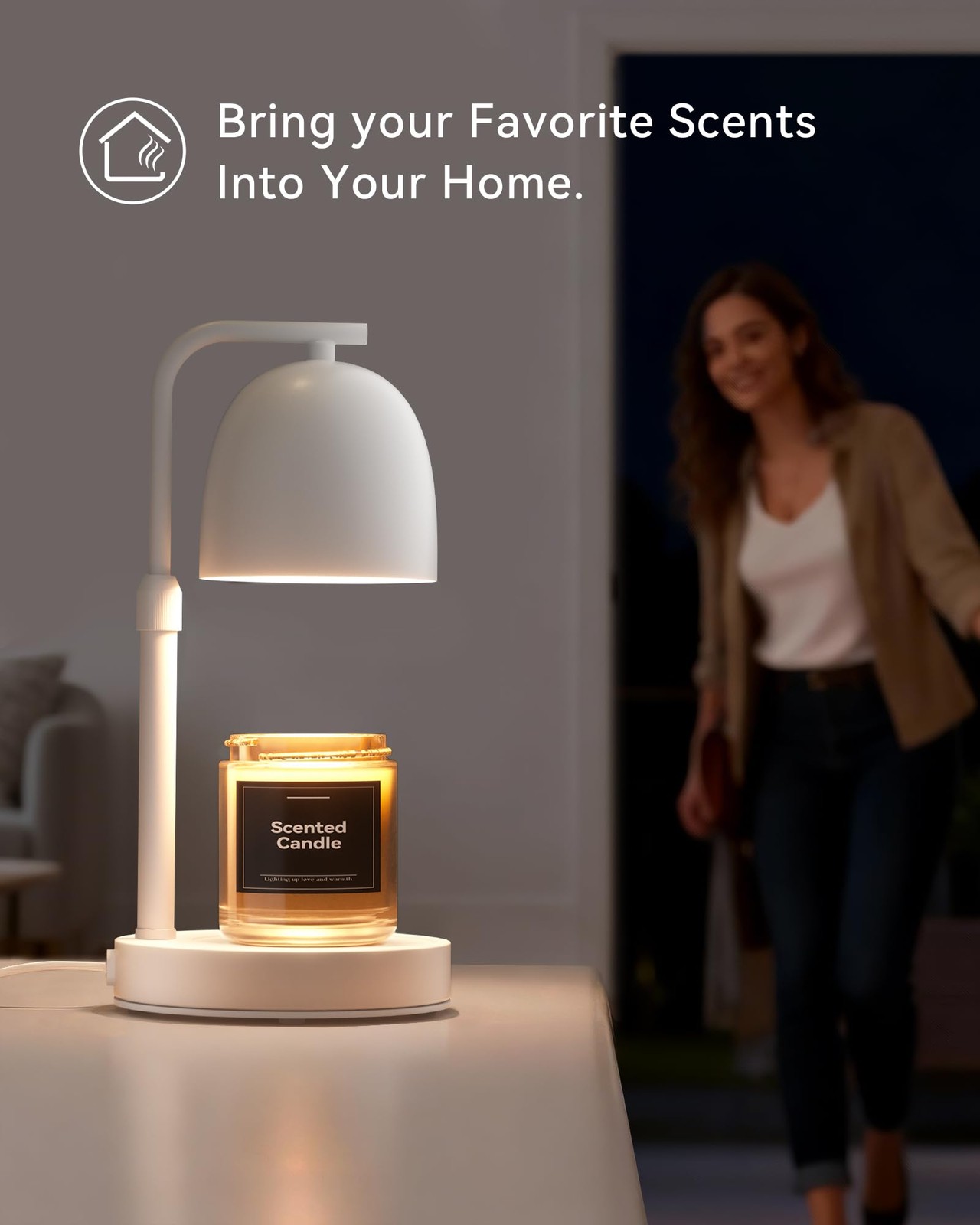 Candle Warmer Lamp with Timer & Dimmable, Adjustable Height White Candle Warm…