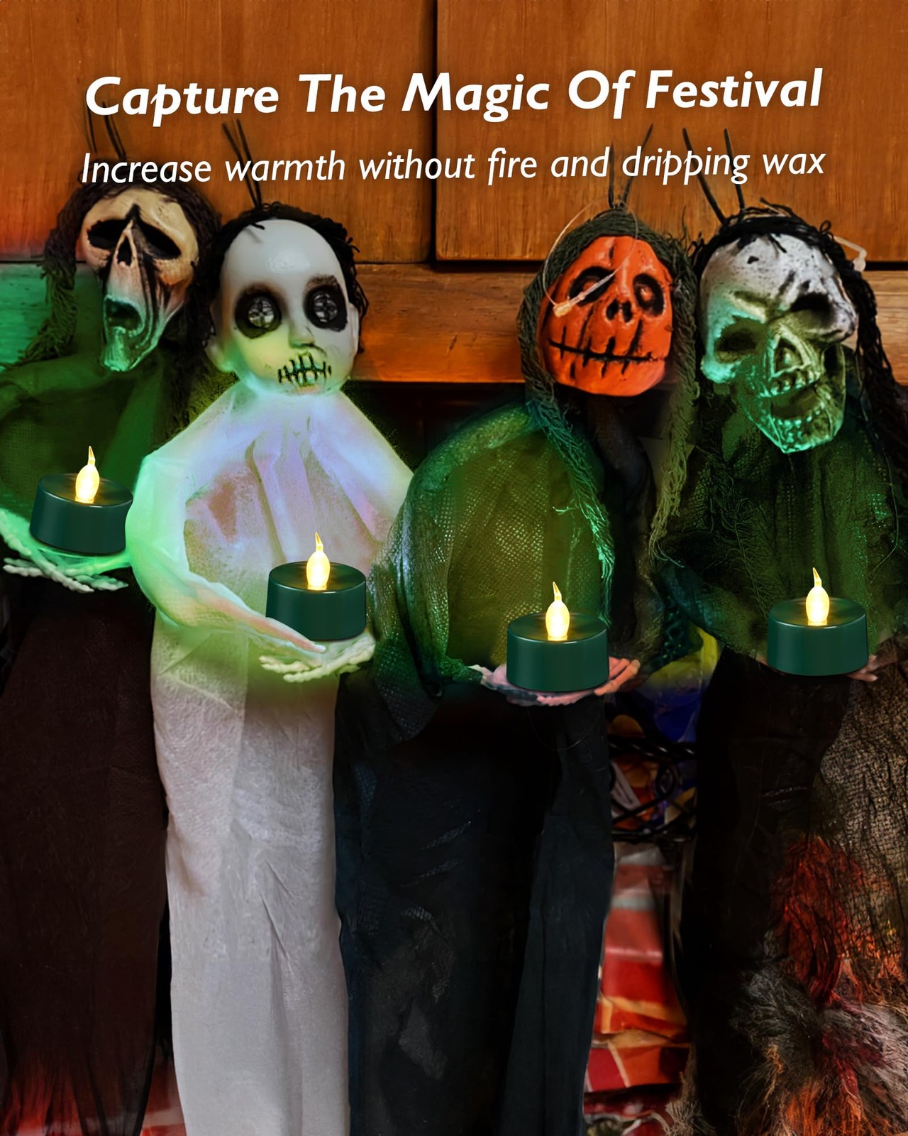 Green LED Candles, 24 Pack Tea Lights Candles Battery Operated, Flameless Tea…
