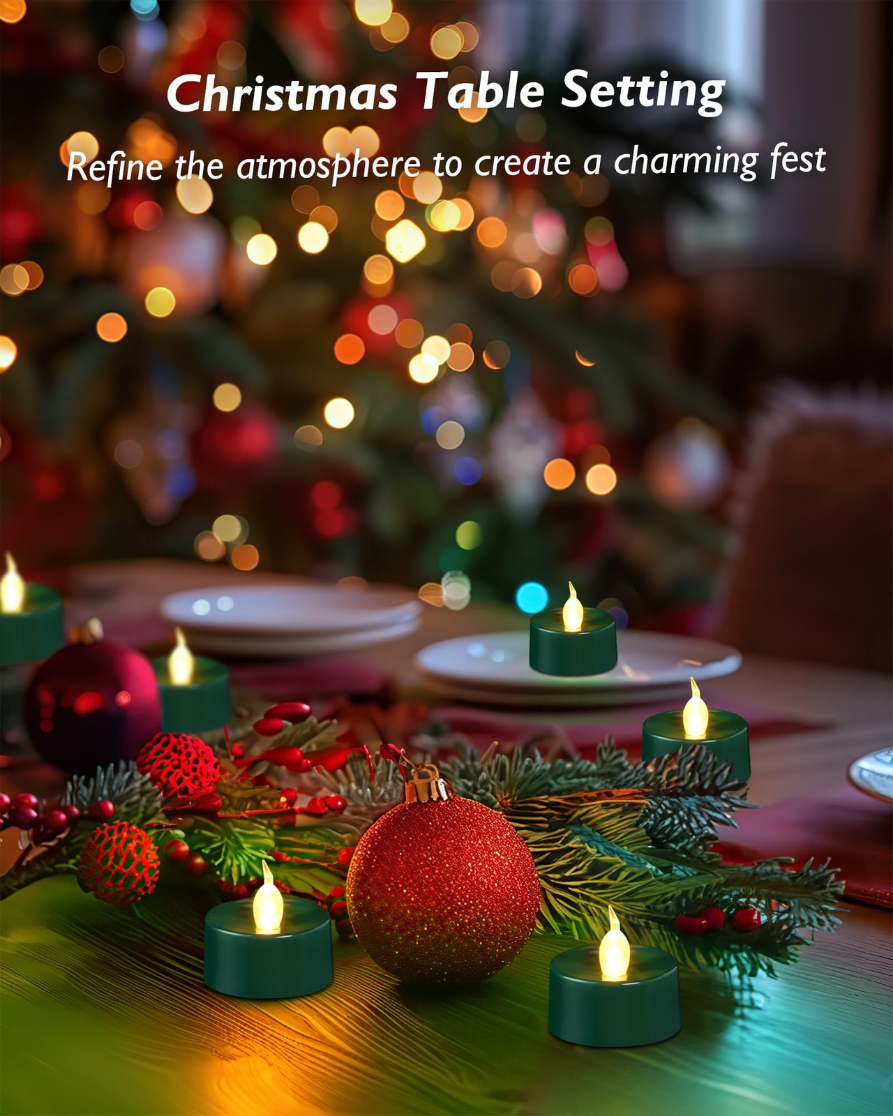 Green LED Candles, 24 Pack Tea Lights Candles Battery Operated, Flameless Tea…