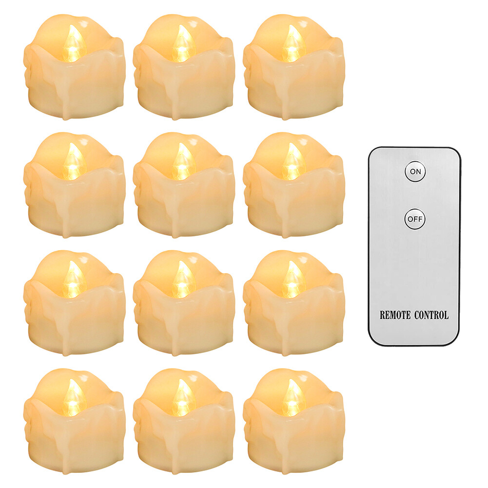 12Pcs Flameless LED Candle Tea Lights Flicker w/ Remote Control Battery Operated