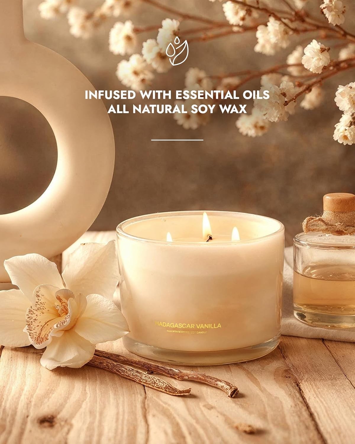 Luxury Vanilla Soy Candles | Large 3 Wick Jar Candle | Up to 50 Hours Burning…