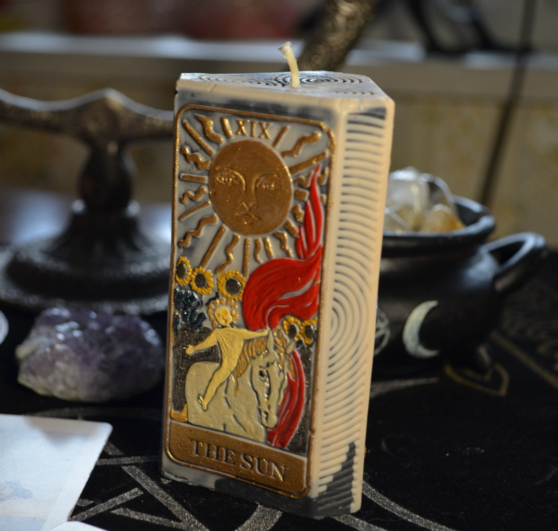 Esoteric Tarot Candle Set Sun XIX & Moon XVIII Light Shadow Balance Ritual Decor