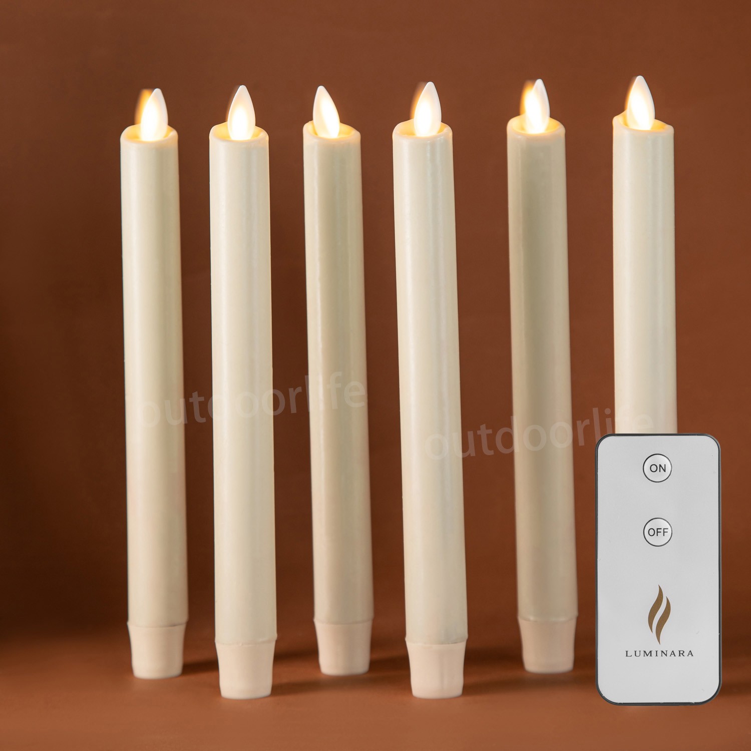 Luminara Flameless LED Wax Taper Candles with Moving Flame Remote Ivory 9.5″ 6pc