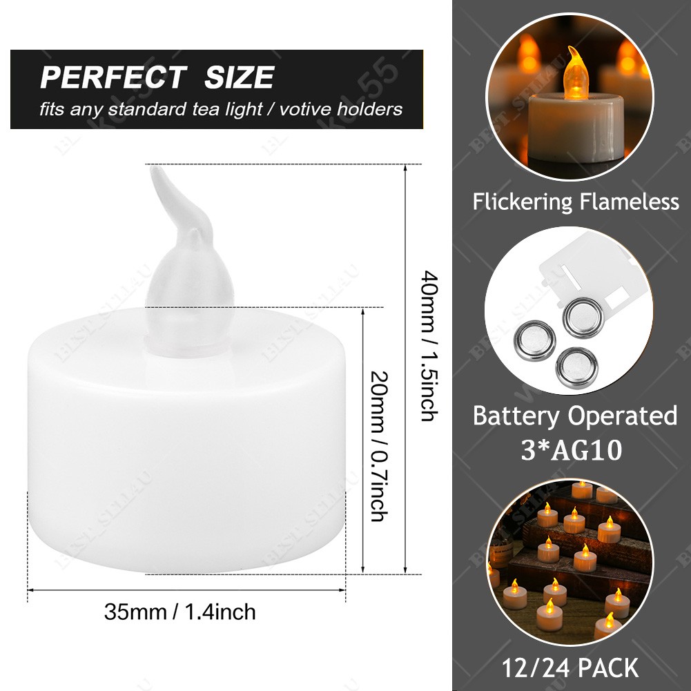 24Pack Flickering Flameless LED Tea Light Votive Candles 200+ Hours Battery Life