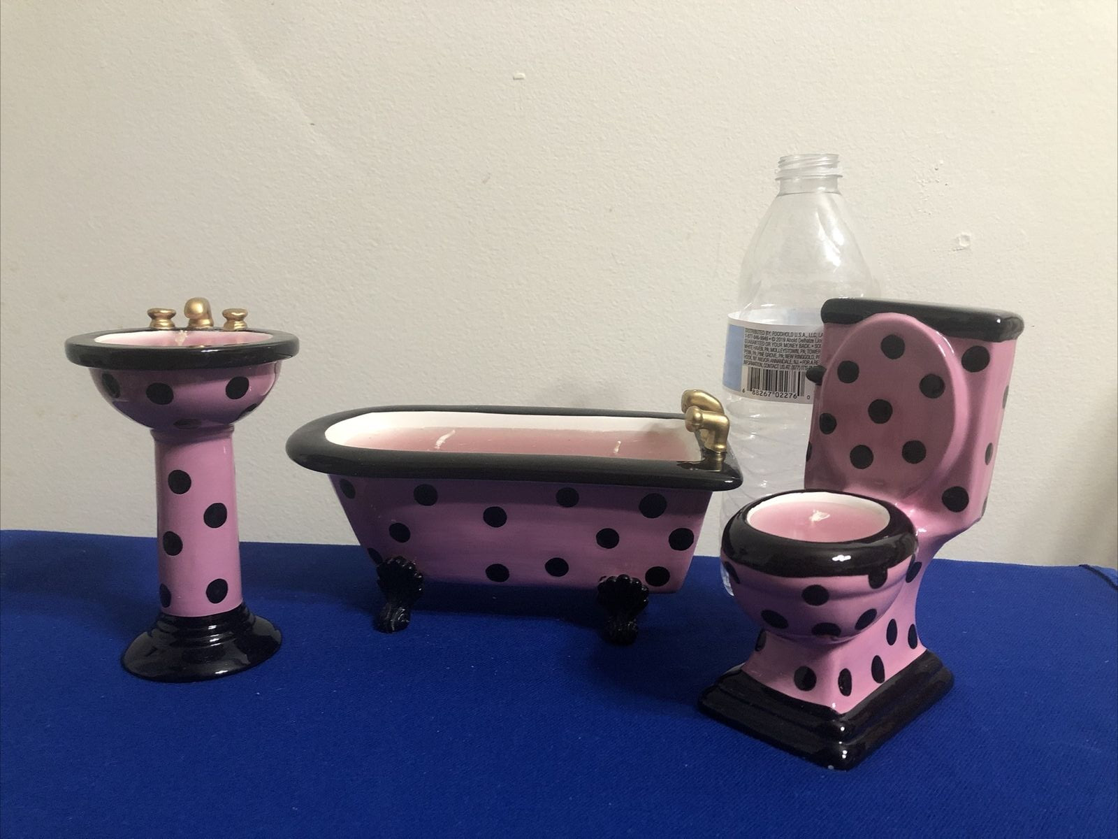 Ceramic Bathtub, Toilet & Sink Candle Set – Pink Polka Dot Design