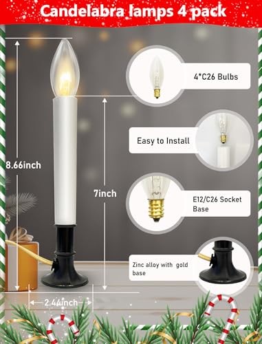 4 Pack Christmas Corded Window Candles, Plug in Flameless 9″ Nickel base candle