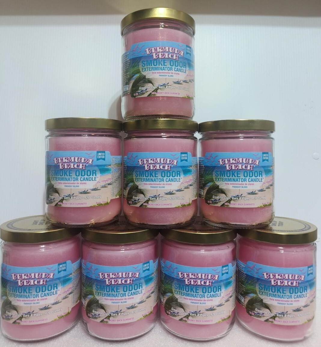 Smoke Odor Exterminator 13 oz Jar Candle, Bermuda beach Set of Eight Candles.