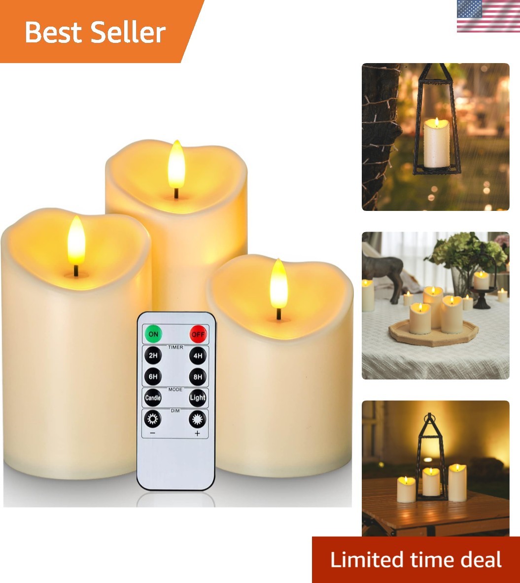 Outdoor Waterproof Flameless Candles Set of 3 with Remote Control – Dark Ivory