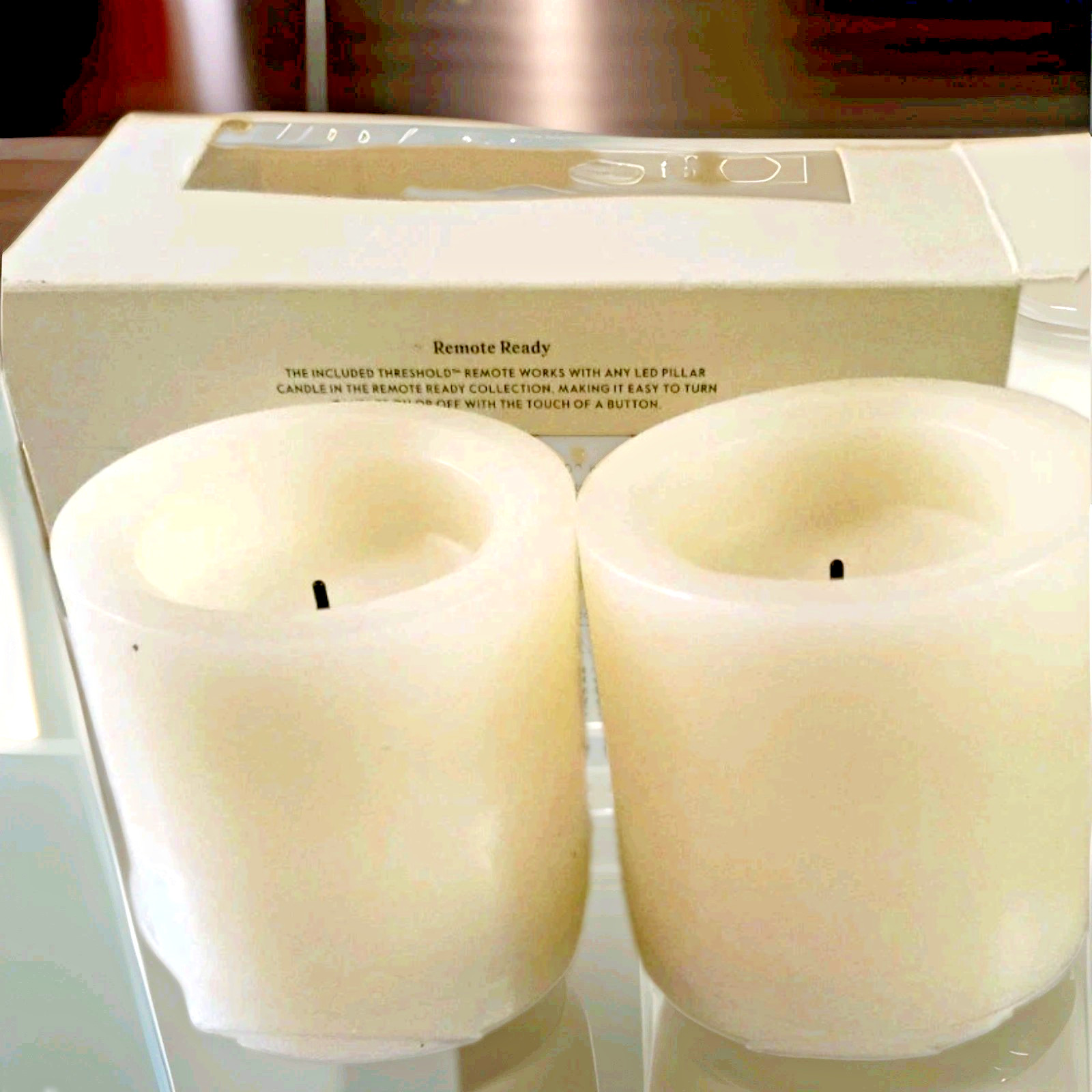 2pk 3″ x 3″ LED Flameless Black Wick Candle Cream Wax Pillars w/Remote
