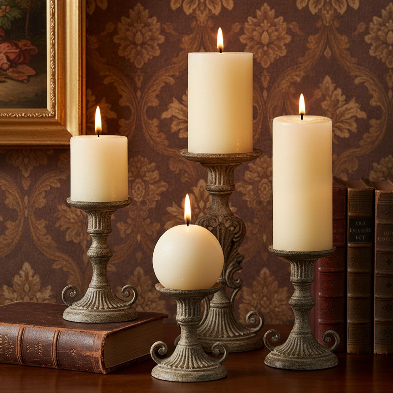 Rustic Ivory Pillar Candles Set – 4 Pcs Assorted Sizes Unscented Pillar Candl…