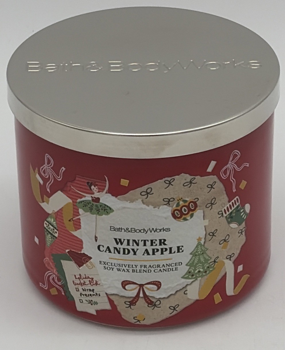 Bath & Body Works WINTER CANDY APPLE 🎅🍎 Scented 3 Wick CANDLE 25-45 HRS YUM
