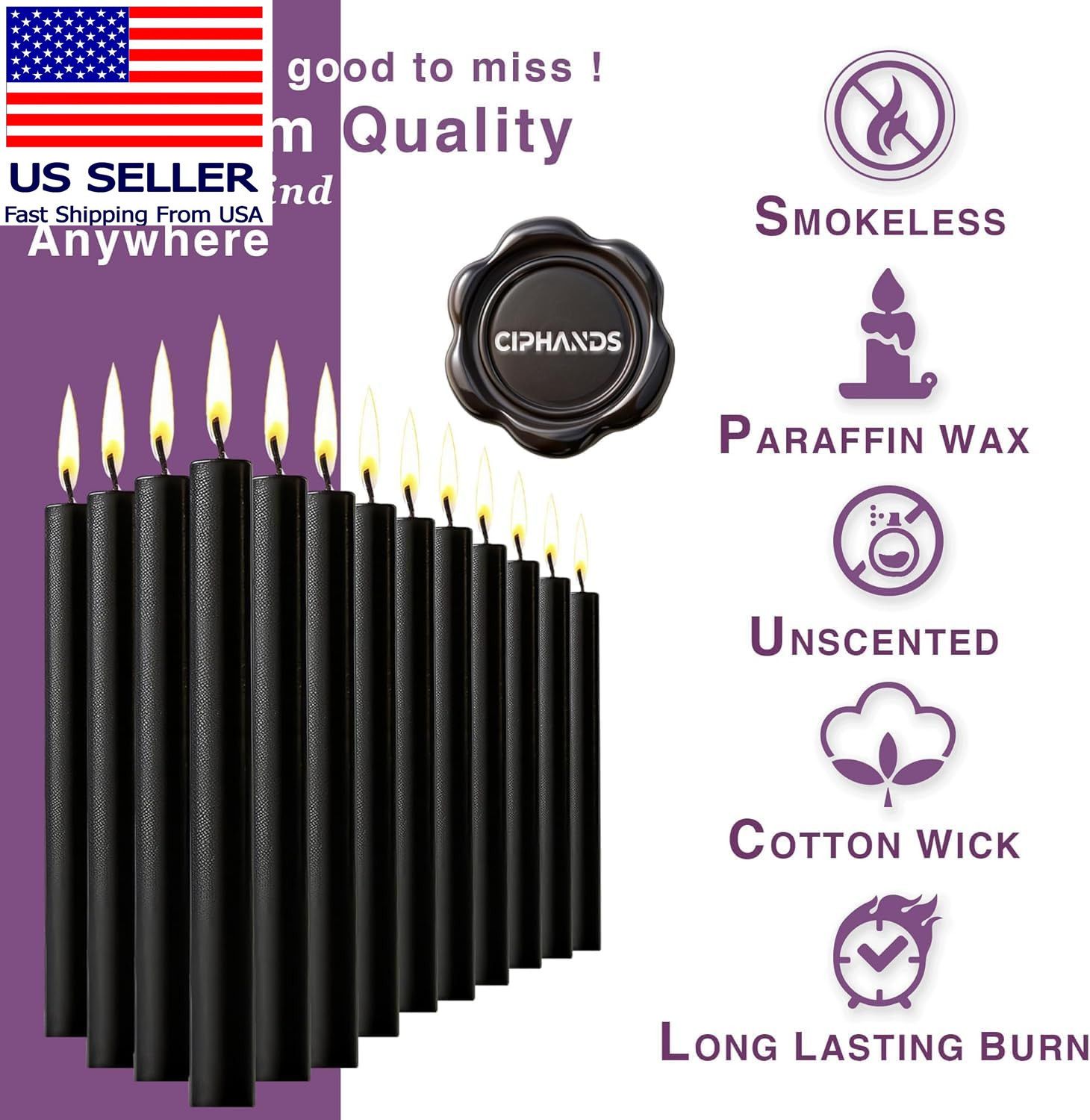 Spell Chime Candles 40 Pcs Black Candles, 4″ Tall Unscented Mini Taper Candle fo