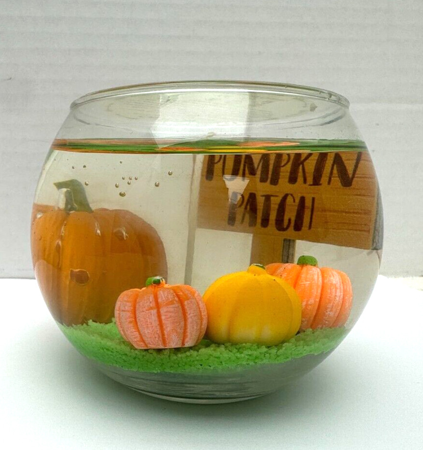 Fall Pumpkin Patch Gel Wax Glass Round Scented Candle Glow Bowl Halloween