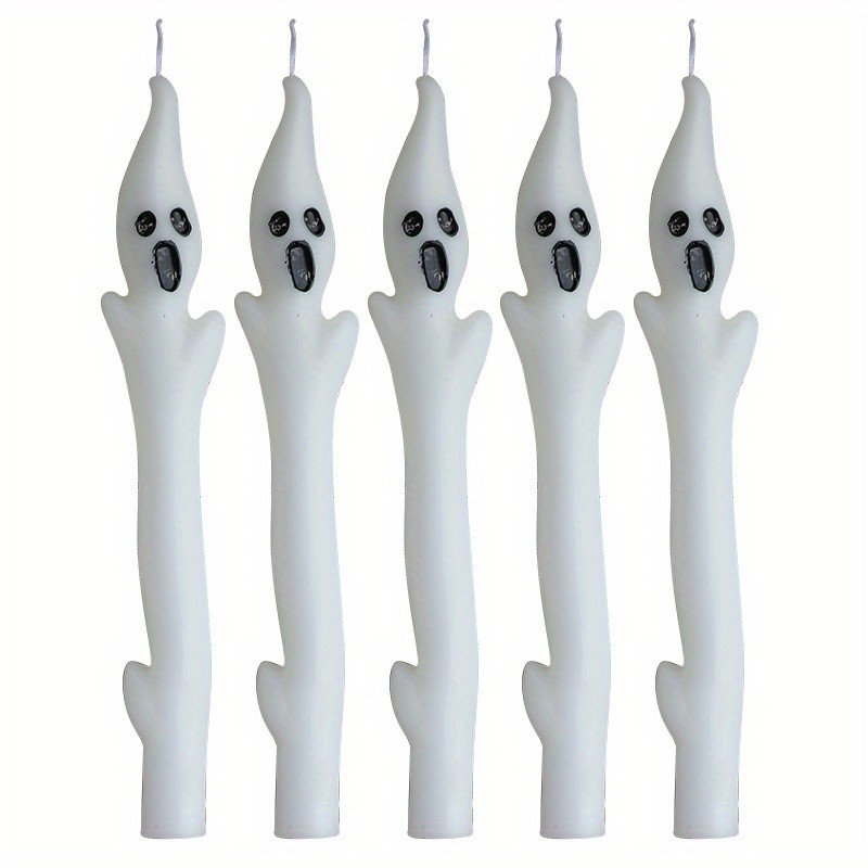 2PCS White Halloween Ghost Long Candles Spooky Ghost Taper Candles Home Decor
