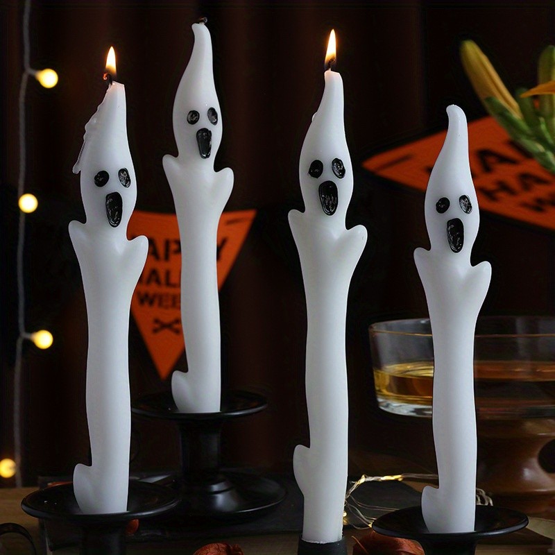 2PCS White Halloween Ghost Long Candles Spooky Ghost Taper Candles Home Decor