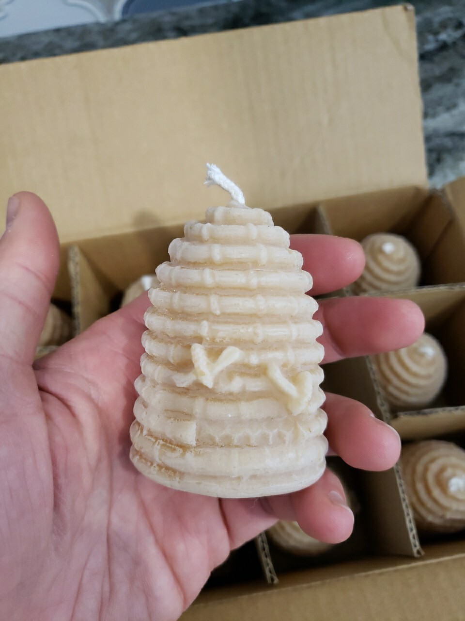 Lot 12 Pure Canadian Canada Beeswax Candles 3″ Bee Hive Skep Shape Cotton Colony