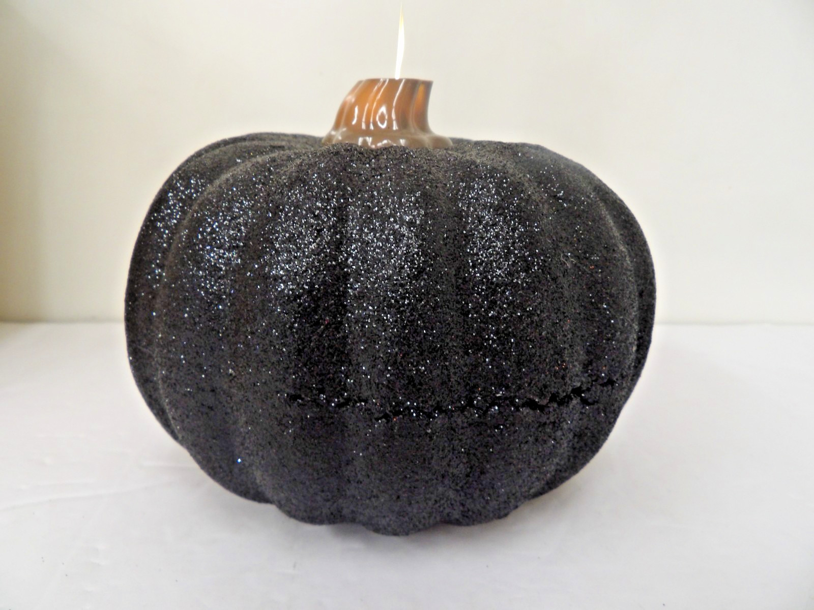 Luminara Black Glitter Pumpkin Flameless Flickering Halloween Fall Candle 6″