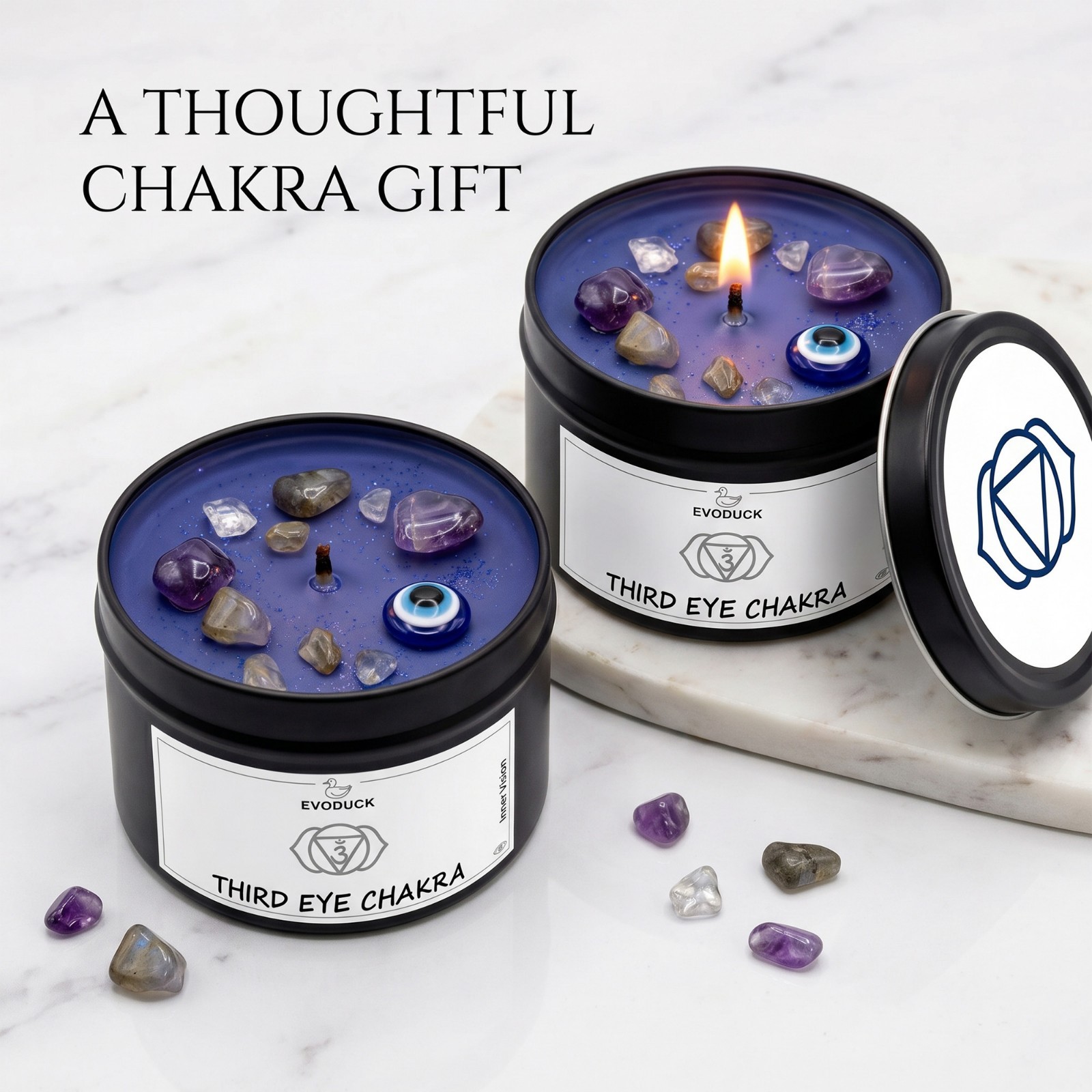 2 Pack Third Eye Chakra Crystal Candle Amethyst Reiki Meditation Energy Healing