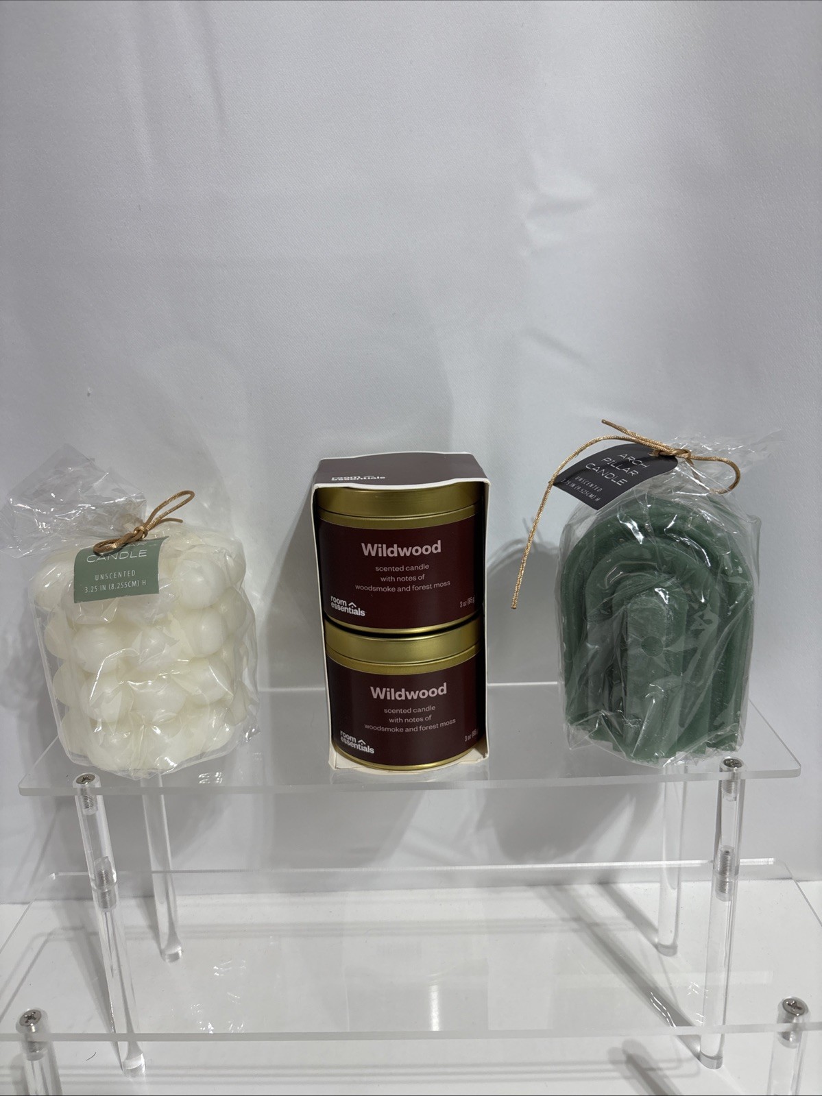 Lot of 4 Candles Room Essentials Wildwood Scented Woodsmoke Forest Moss & Pillar