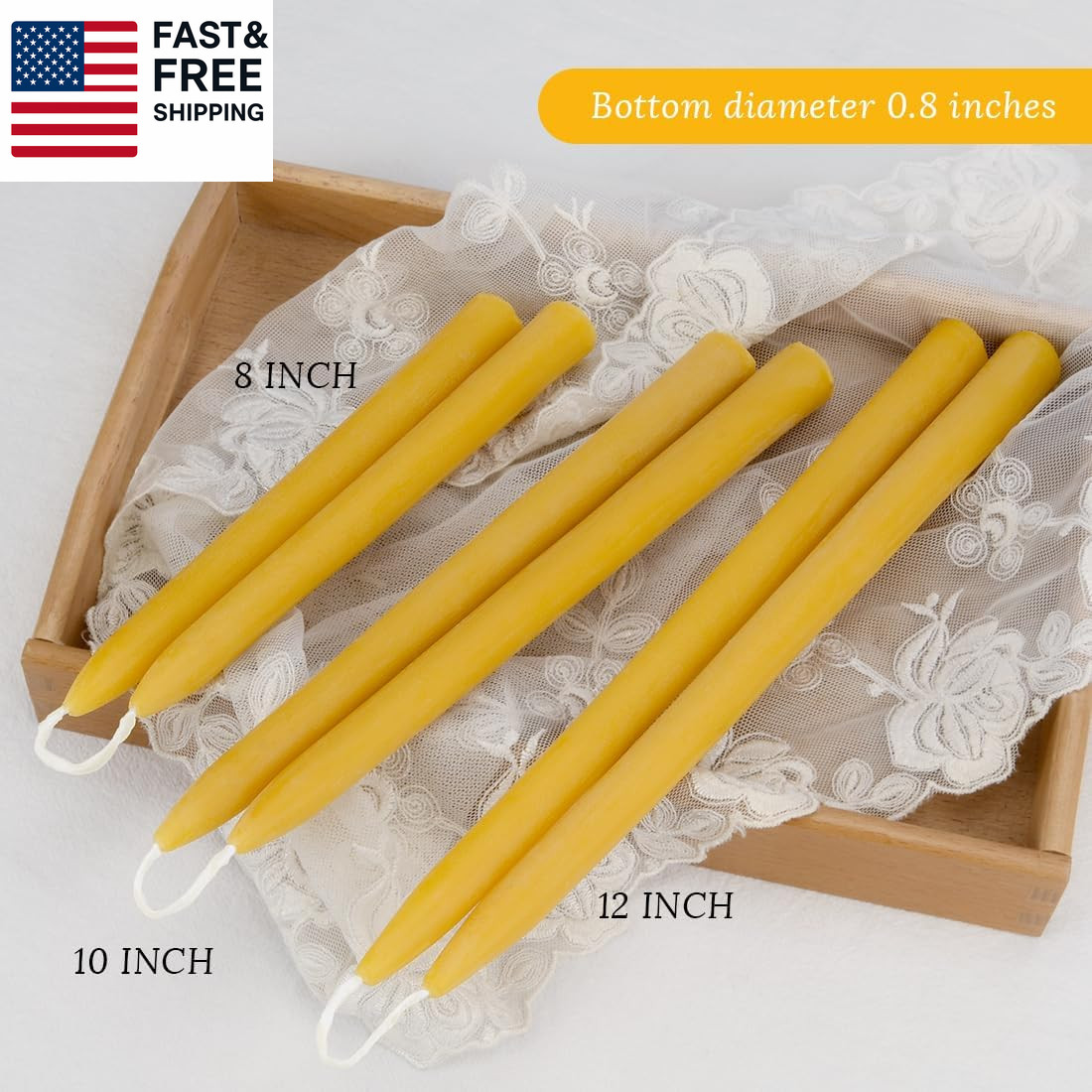 24 Pack Beeswax Taper Candles in Bulk 8 Inch Tall – All Natural, 100% Pure Unsce