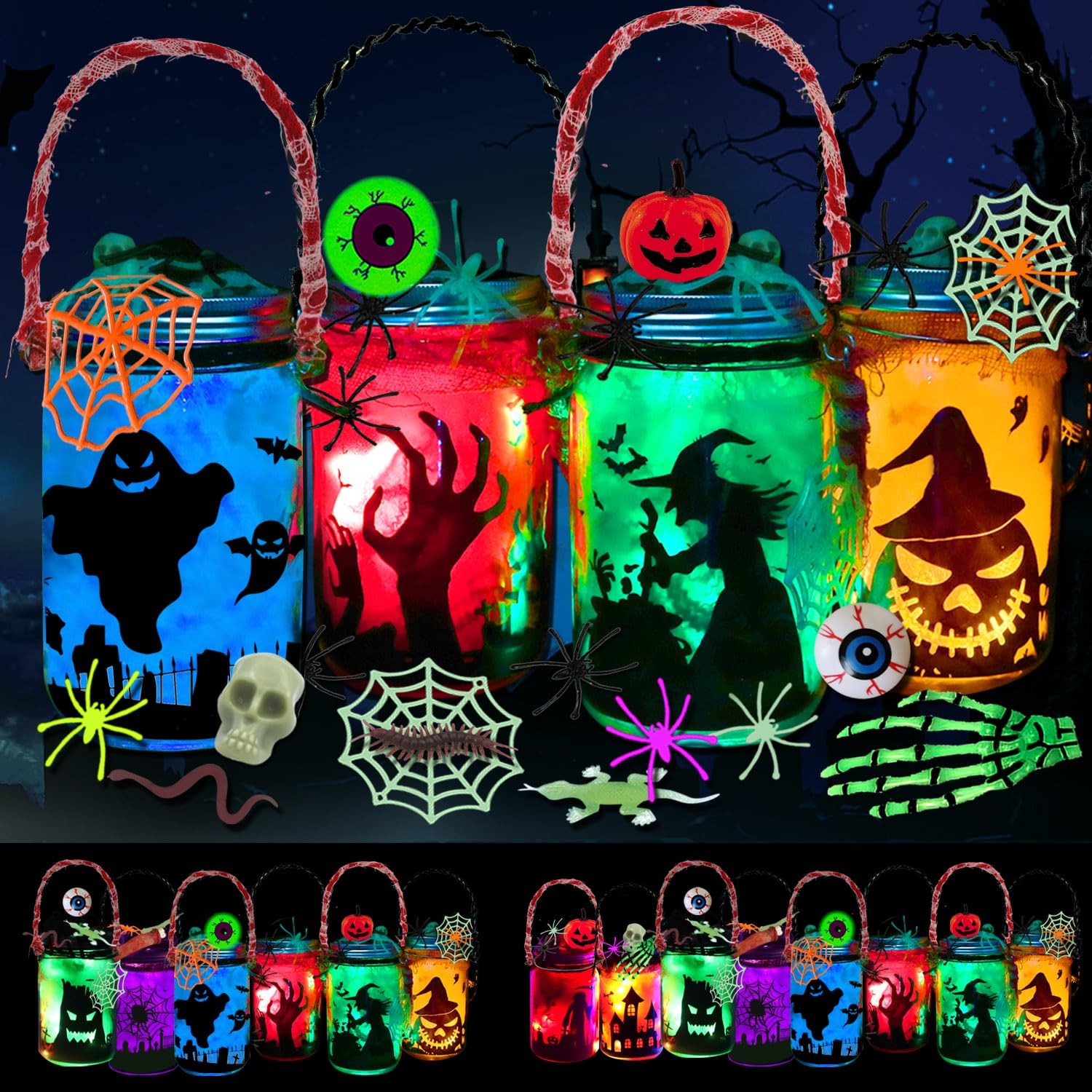 4 Pack Halloween DIY Lantern Jar Craft Kit Decor Supplies for Art Projects