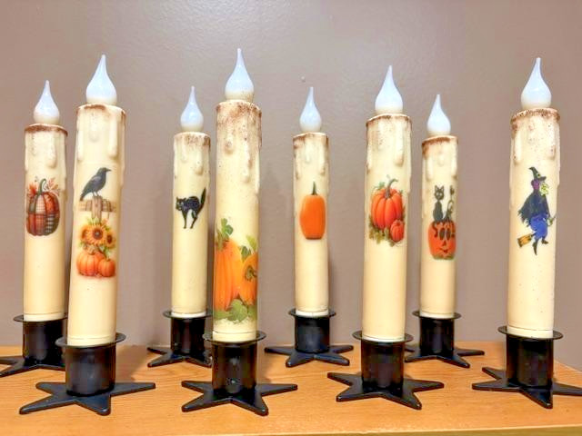 Fall ~ Halloween ~ Autumn Taper Candle ~ 6 Hour LED with Timer ~ Designs- 7 inch