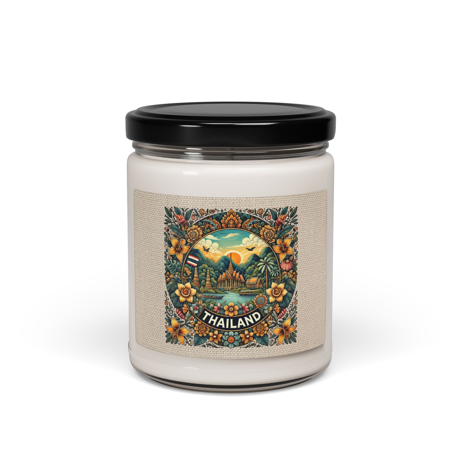 Thailand Floral Graphic – Scented or Unscented Soy Wax Glass Jar Candle