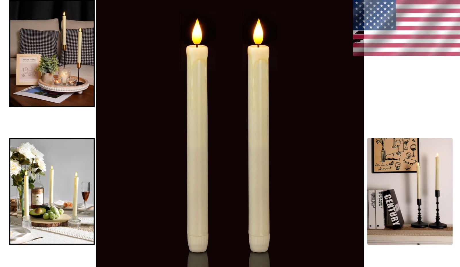 Elegant 2-Pack Flameless Taper Candles with Flickering LED – Ivory 9.6″