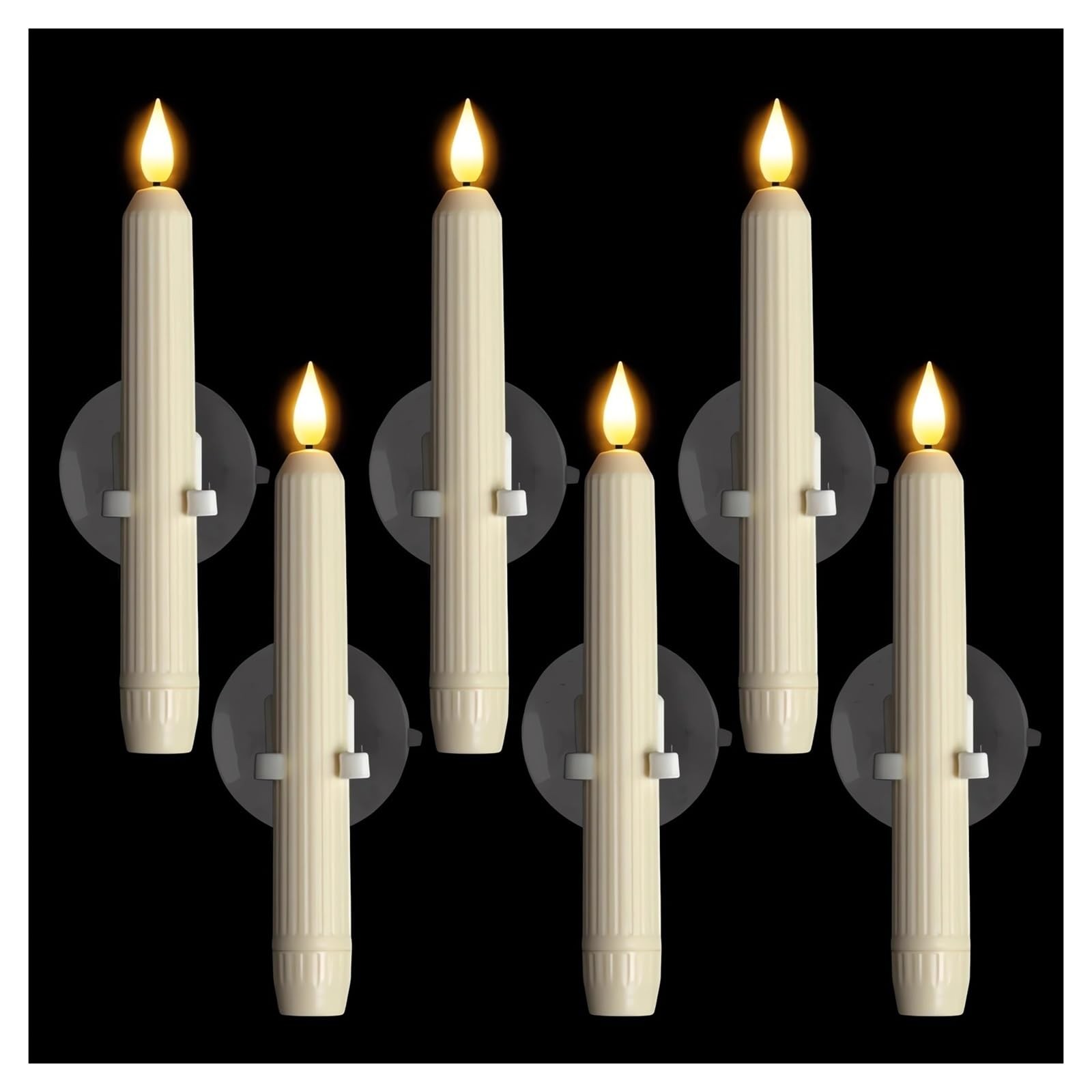 Cordless 6 PCS Window Flameless LED Taper Candles Dusk Dawn Timer Suction Cups